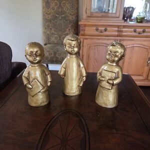 Mid Century Modern Golden Paper Mache Caroling Angel Trio
